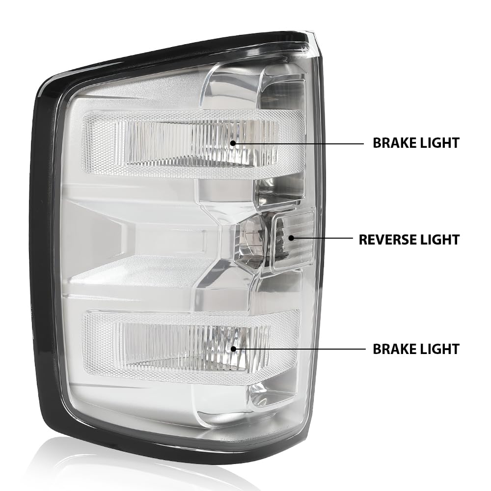 G-PLUS Tail Lights w/Bulbs Compatible with Chevy Silverado 1500 2014-2018/Fit Silverado 2500 HD 3500 HD 2015-2019 w/o Wiring Harness Clear Lens Chrome Housing Brake Lamp Rear LightsAssembly