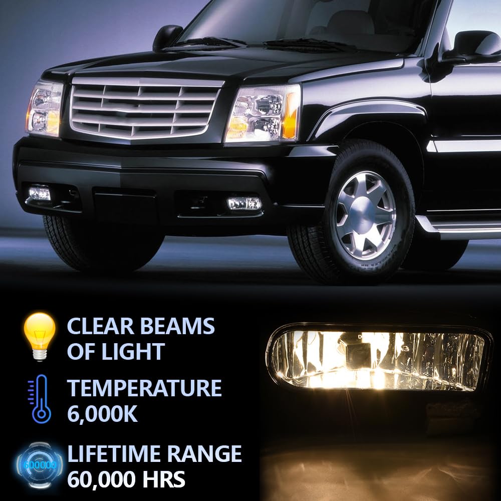 G-PLUS Front Bumper Fog Lights Assembly Compatible With Cadillac 2002 2003 2004 2005 2006 Escalade,Driving Fog Lamps w/ 899 12V 37.5W Bulbs(Smoky Lens)