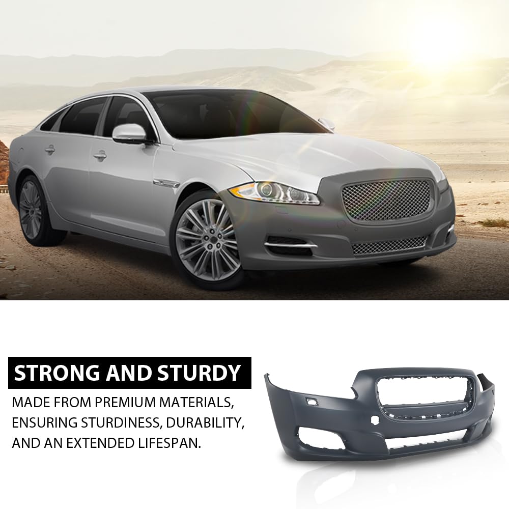 G-PLUS Front Bumper Cover Compatible with Jaguar XJ 2011-2015, Fit Jaguar XJR (Submodel: Base, L) 2014 2015, w/o Parking Aid Sensor Holes, C2D5370XXX, JA1000148, Black