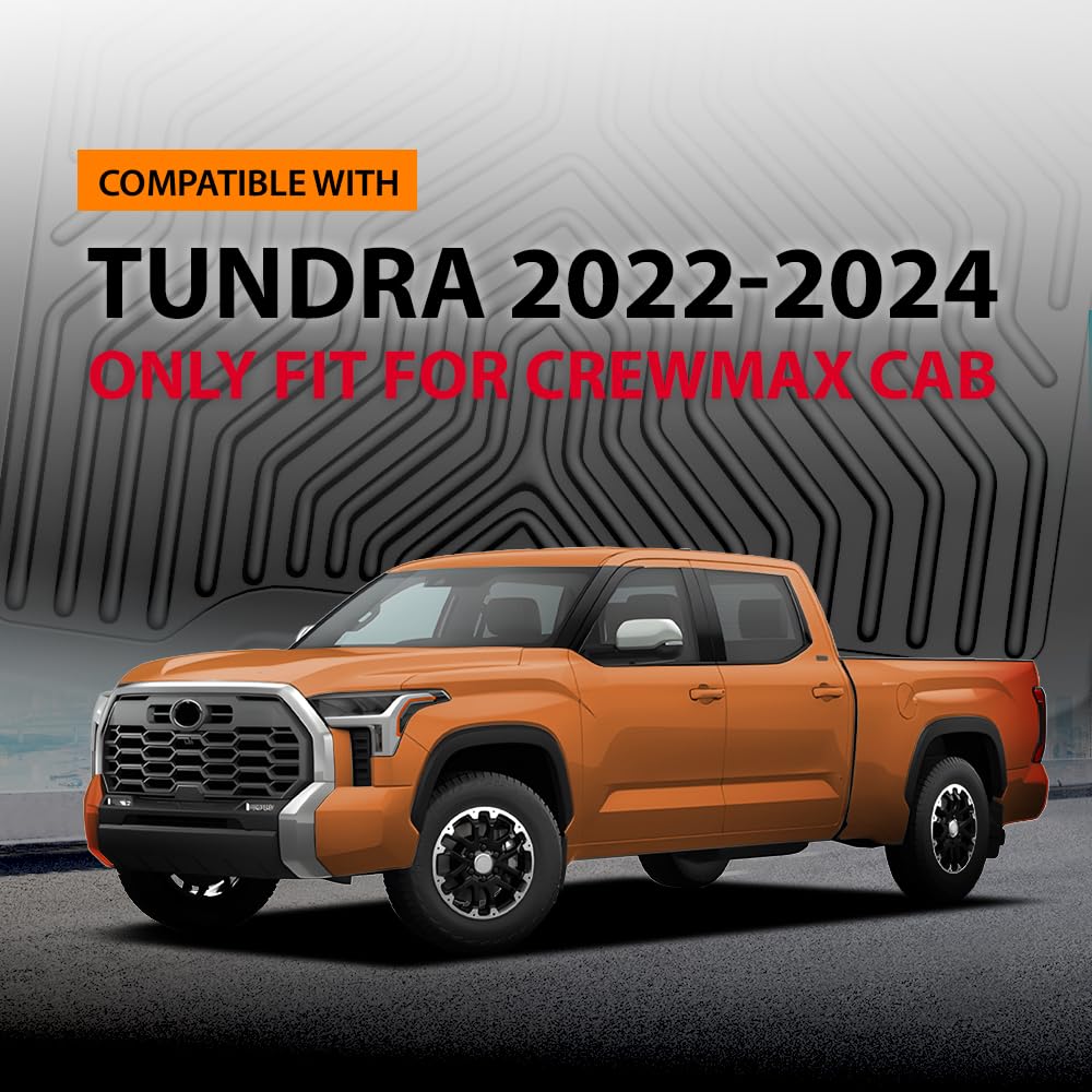 G-PLUS Floor Mats 3PCS Fit for Toyota Tundra CrewMax Cab 2022 2023 2024 2025 2026 TPE Custom Fit All Weather Front & Rear Row Floor Liners Black Alfombras para Carro