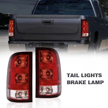 G-PLUS Tail Lights Lamps w/Bulbs & Wiring Harness Compatible with GMC Sierra 1500 2500 3500HD 2007-2013 Left+Right Red Lens Taillamps Brakelights Luces Traseras Faros TraserosAssembly