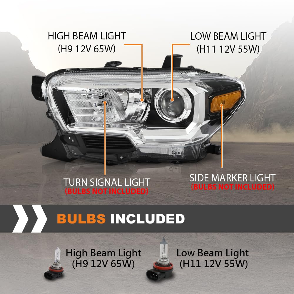 G-PLUS Headlight Assembly Left and Right Side w/o LED Daytime Running Compatible with Toyota Tacoma 2018 81150-04261, TO2502266 OEM Fit Standard 2 PCS White
