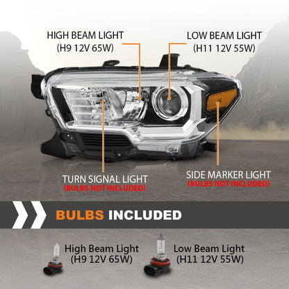 G-PLUS Headlight Assembly Left and Right Side w/o LED Daytime Running Compatible with Toyota Tacoma 2018 81150-04261, TO2502266 OEM Fit Standard 2 PCS White