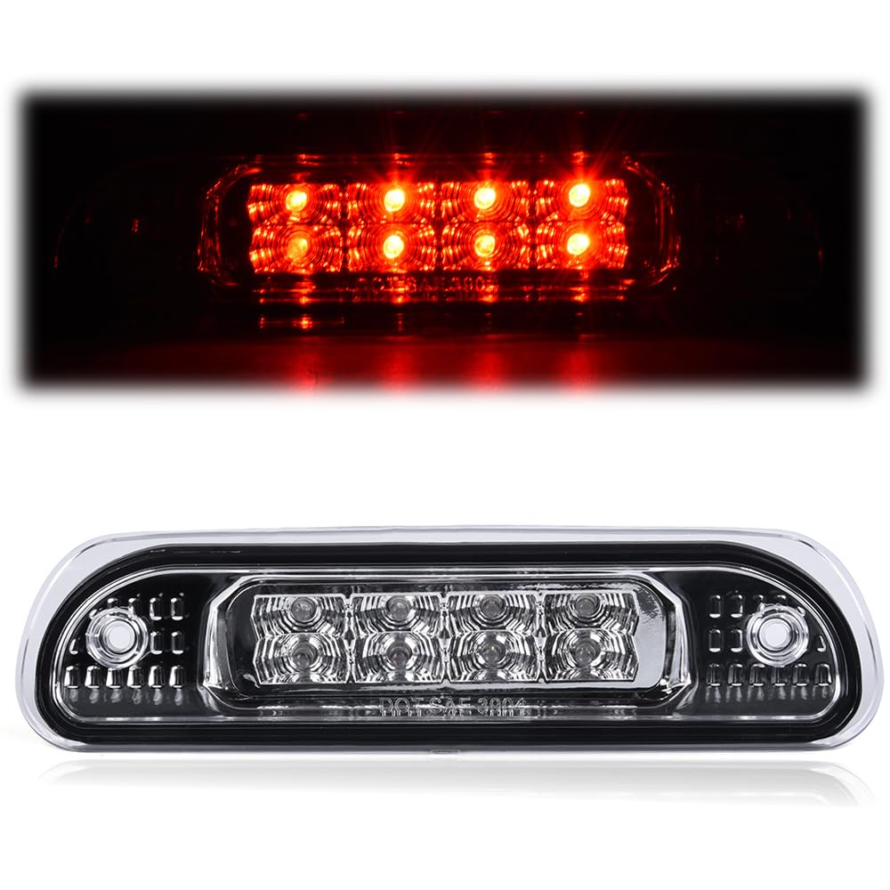 G-PLUS LED Third 3rd Brake Cargo Light Compatible With 1999-2004 Grand Cherokee,Rear Roof Center High Mount Stop Tail Light Replacement (Chrome Housing Clear Lens)