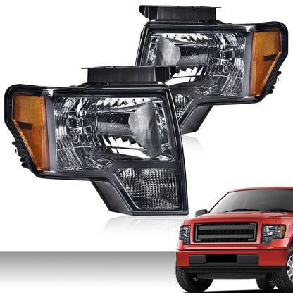 G-PLUS Headlights Compatible with Ford F150 2009-2014 Headlamps Pair Left & Right Smoky Lens Chrome Housing Amber Reflector,faros delanteros