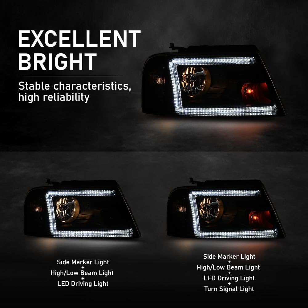 G-PLUS LED Headlights Fit Ford F150 2004-2008,Fit Lincoln Mark LT 2006-2008, NOT Fit 2004 F150 Heritage/Flareside Beds,Clear Lens Black Housing Clear ReflectorBumper Headlamps,faros delanteros