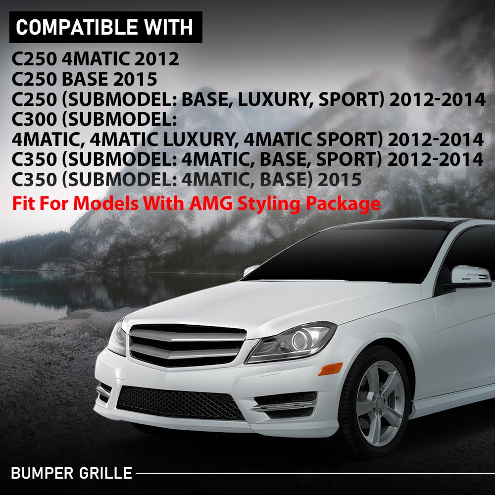 G-PLUS Bumper Grille Compatible with Benz C250 C300 C350 2012-2015,Fit For Models With AMG Styling Package 2048850853