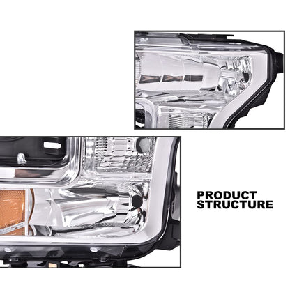 G-PLUS Headlight Compatible with Ford F150 2015-2017 Headlamps Left Driver Side Clear Lens Chrome Housing Amber Reflector,faros delanteros