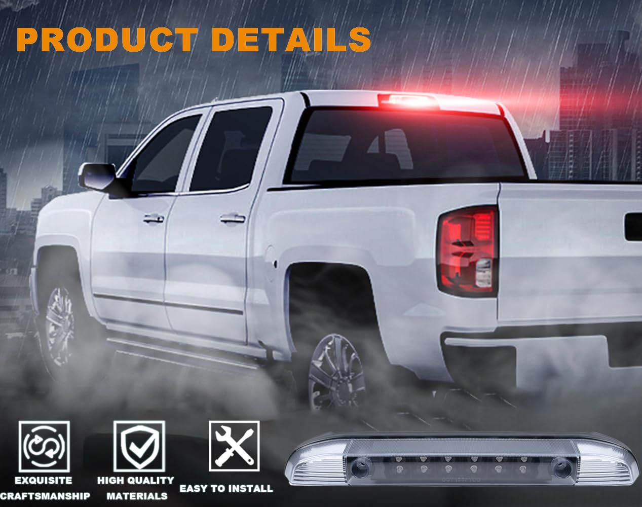 G-PLUS Third 3rd Brake Cargo Light Compatible With 2001-2004 Nissan Frontier Pickup Rear Roof Center High Mount Tail Lamps Replacement Black Housing Clear Lens