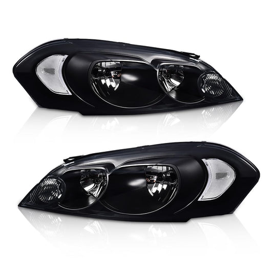 G-PLUS Headlights Assembly, Fit 2006-2007 Chevy Monte Carlo/2006-2013 Chevy Impala/2014-2016 Chevy Impala Limited Bumper Headlamps, Smoky Lens Black Housing Clear Reflector,faros delanteros