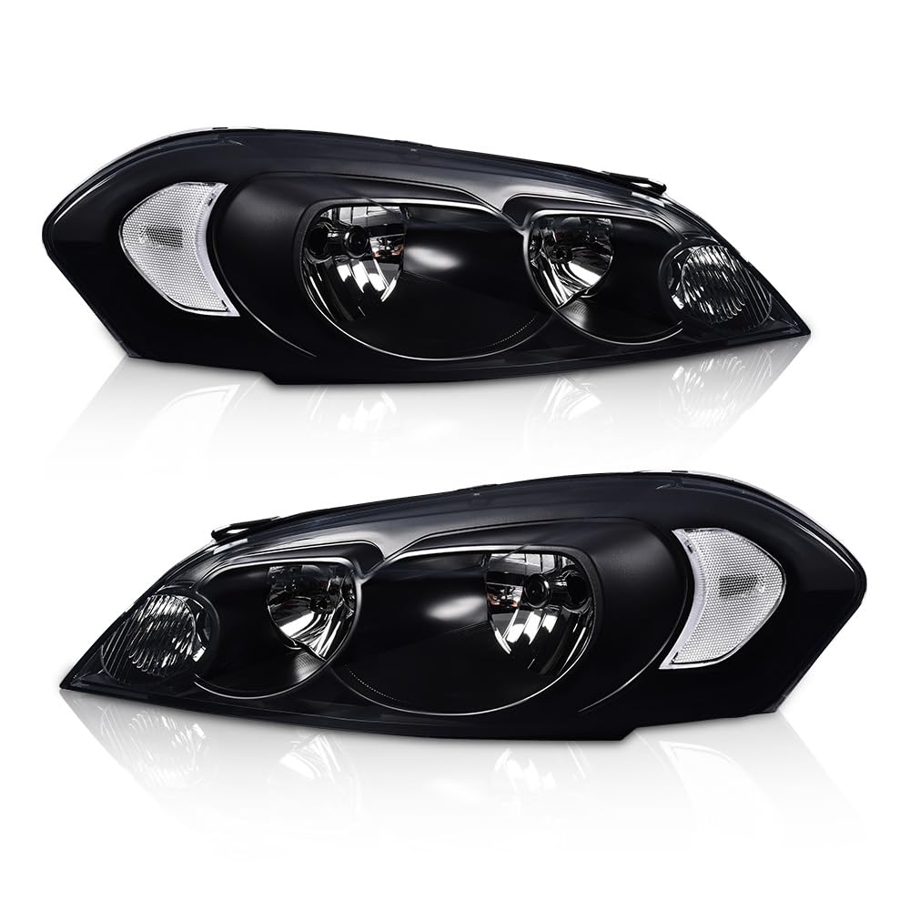 G-PLUS Headlights Assembly Fit Chevy Monte Carlo 2006 2007/Chevy Impala 2006-2013/Chevy Impala Limited 2014 2015 2016 Headlamps W/o Bulbs Smoky Lens Black Housing Clear Reflector,faros delanteros