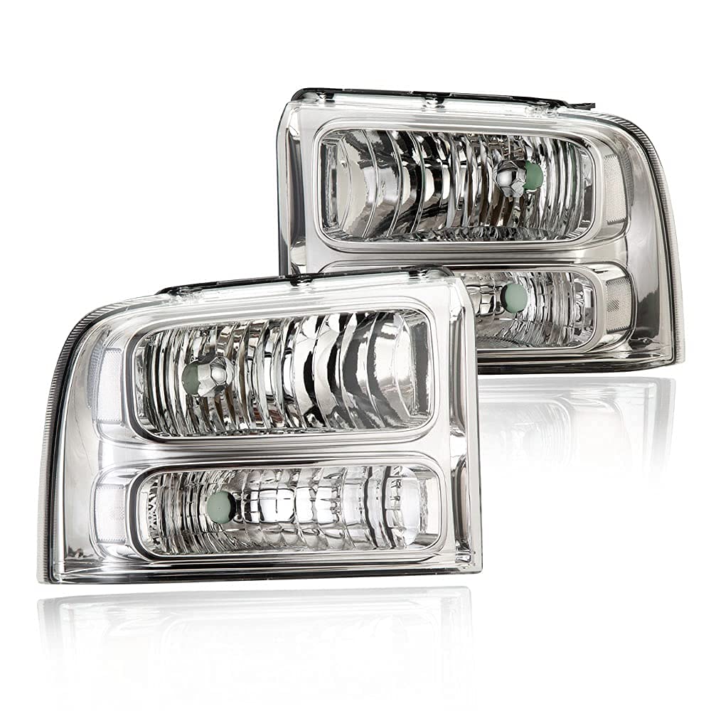 G-PLUS Headlights Assembly, Compatible with Ford F250 F350 Super Duty 2005 2006 2007 Bumper Headlamps, Clear Lens Chrome Housing Clear Reflector