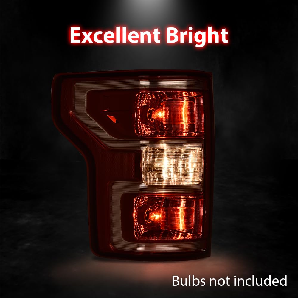 G-PLUS Rear Tail Light Compatible with Ford F150 2018 2019 2020,Left W/o Bulbs & Wiring Harness JL3Z13405H, FO2800265 Red Lens Chrome Housing Luces Traseras Rear Brake Lamps Assembly