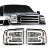 G-PLUS LED Headlights Compatible with Ford F250 F350 F450 F550 Super Duty 2005-2007 DRL BAR Headlamps Clear Lens Chrome Housing Amber Reflector,faros delanteros