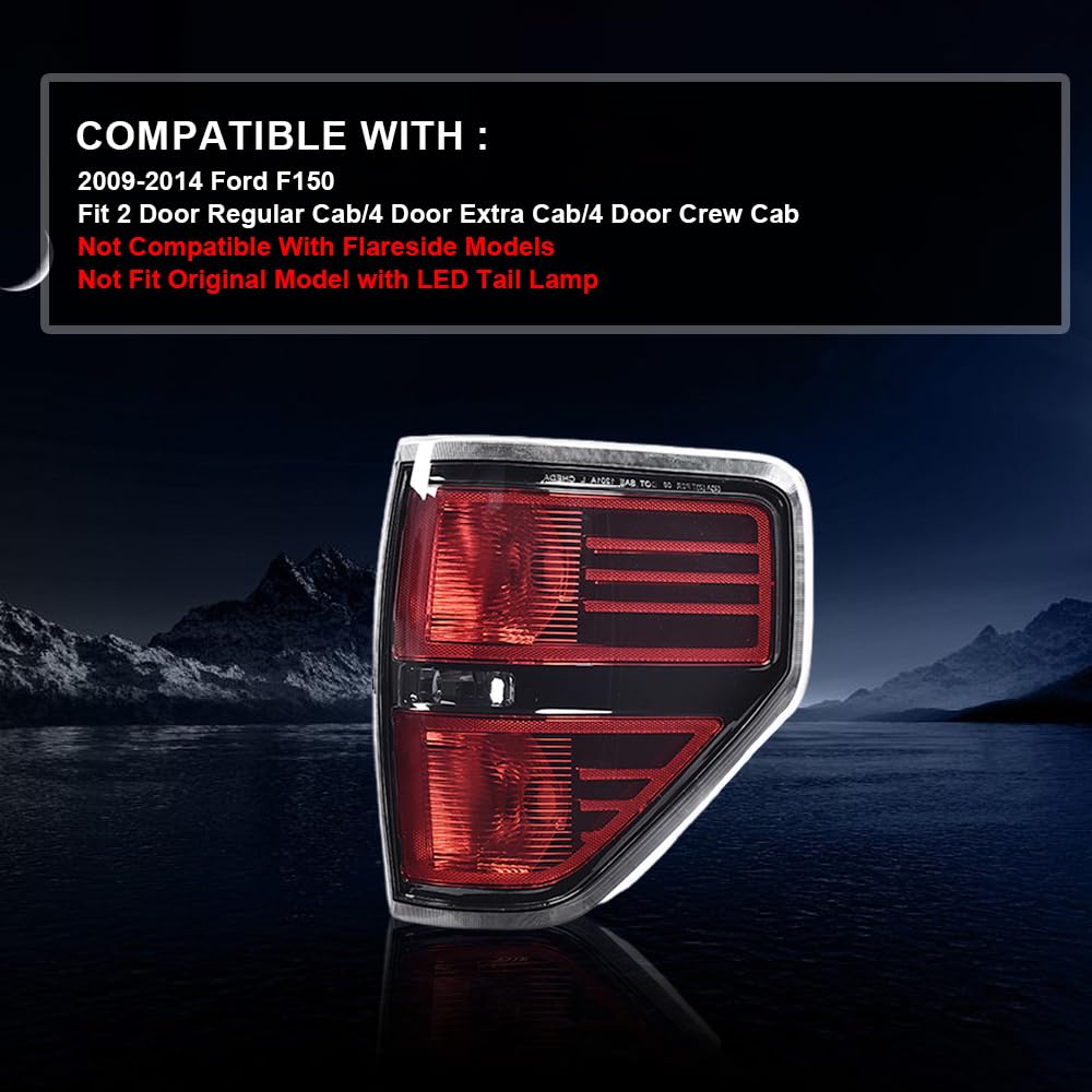 G-PLUS Pickup Rear Right Tail Light Fit 2009-2014 Ford F150 2/4 Door (Not Fit Flareside Models,Not Fit Ogriginal Model with LED Tail Lamp) Brake Lamps luces traseras, faros traserosAssembly