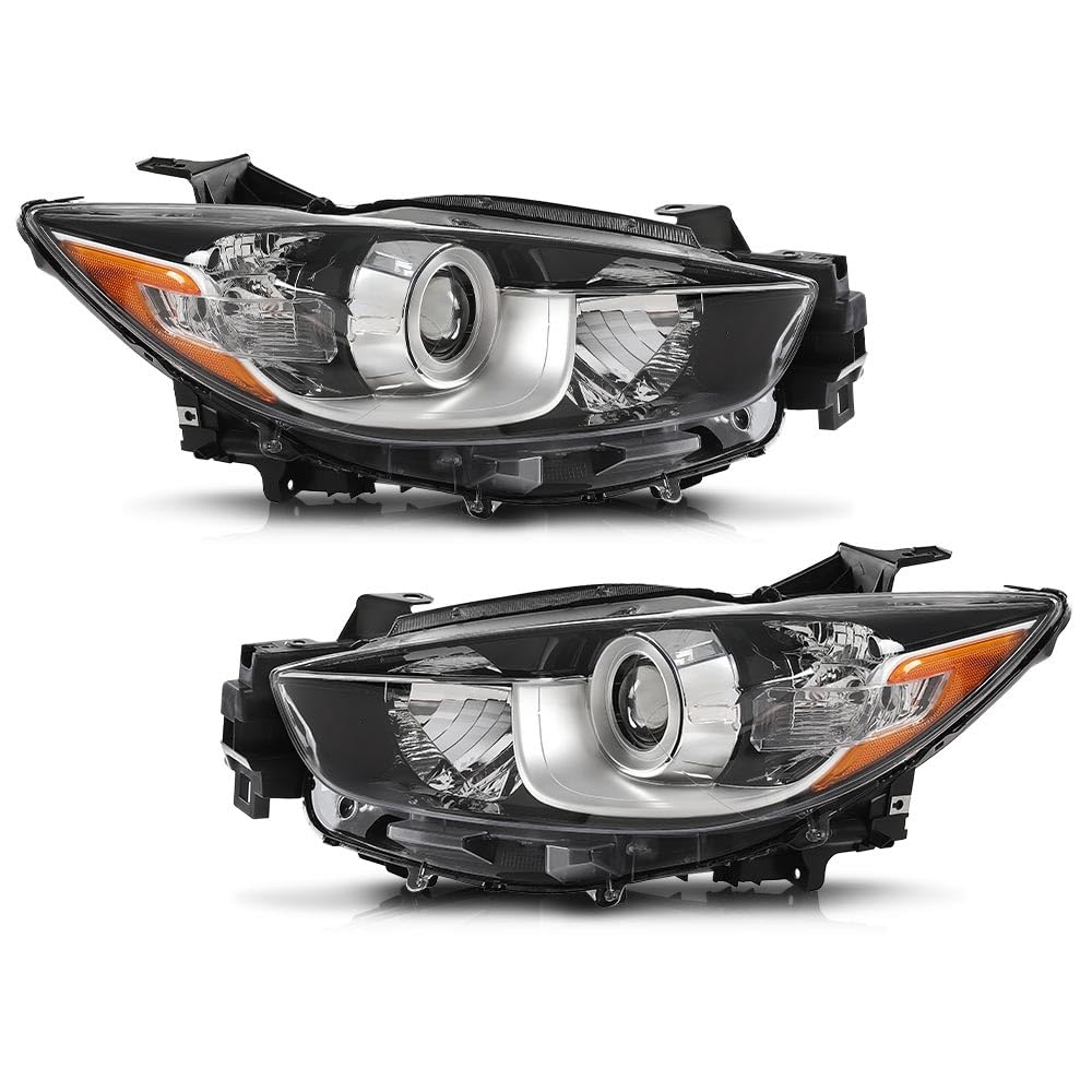 G-PLUS Headlights Halogen Projector Factory Headlamps LH+RH Set Compatible with Mazda CX-5 2013-2016 Clear Lens Chrome Housing Amber Reflector,faros delanteros