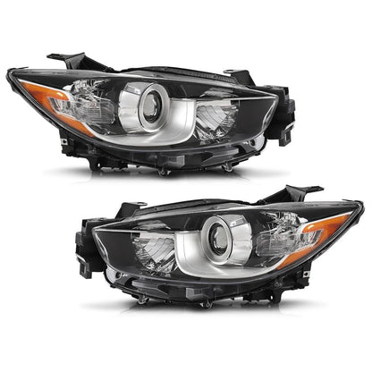 G-PLUS Headlights Halogen Projector Factory Headlamps LH+RH Set Compatible with Mazda CX-5 2013-2016 Clear Lens Chrome Housing Amber Reflector,faros delanteros
