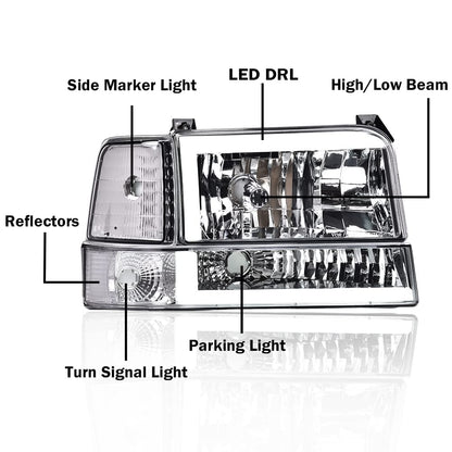 G-PLUS LED DRL Headlights, Compatible with 1992-1996 Ford Bronco F150 F250 F350(Fits Models with Halogen Headlights Only) Bumper Headlamp, Smoky lens Black Housing Clear Reflector
