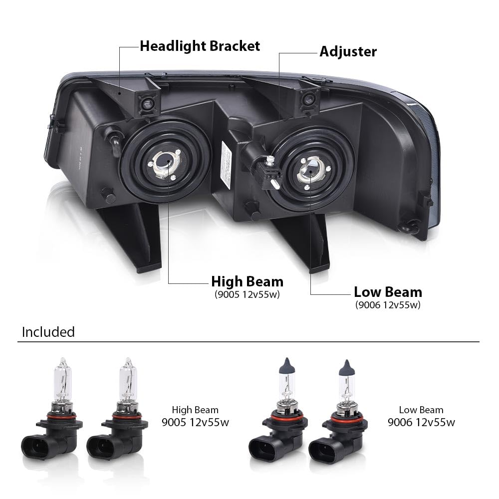 G-PLUS Headlights Headlamps w/Bulbs Fit Chevy Express 1500 2003-2014/2500 3500 2003-2023, Fit GMC Savana 1500 2003-2014/2500 3500 2003-2023 Smoke Lens Black Housing LH&RH,faros delanteros Assembly