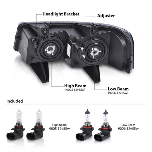 G-PLUS Headlights Headlamps w/Bulbs Fit Chevy Express 1500 2003-2014/2500 3500 2003-2023, Fit GMC Savana 1500 2003-2014/2500 3500 2003-2023 Smoke Lens Black Housing LH&RH,faros delanteros Assembly