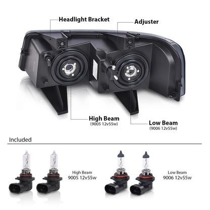 G-PLUS Headlights Assembly w/Bulbs Compatible with Chevy Express 1500 2500 3500 Van 2003-2019/Compatible with GMC Savana 1500 2500 3500 Van 2003-2019 Headlamp Smoky lens Chrome Housing Amber Reflector