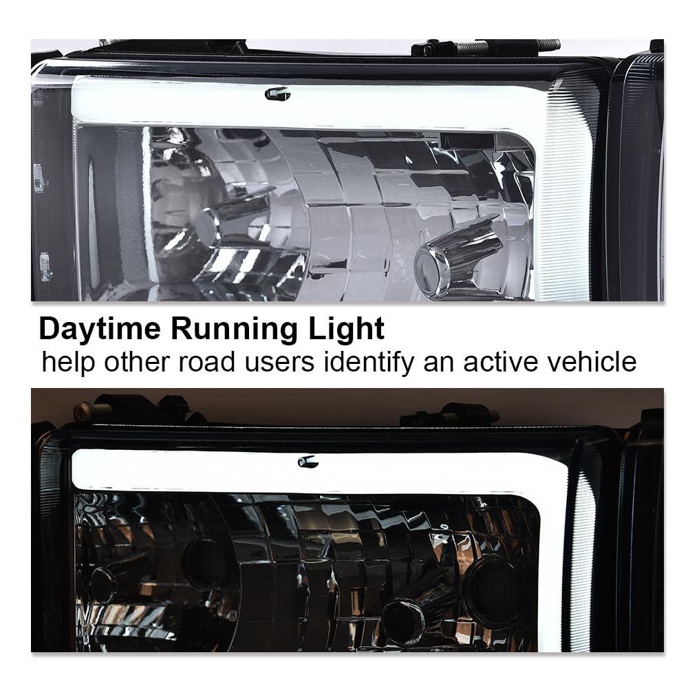 G-PLUS LED Headlights Assembly Fit 1994-2001 Dodge Ram 1500/Fit 1994-2002 Dodge Ram 2500 3500 (Not for Ram Sport),Headlamps w/o Bulbs Smoky Lens Chrome Housing Clear Reflector