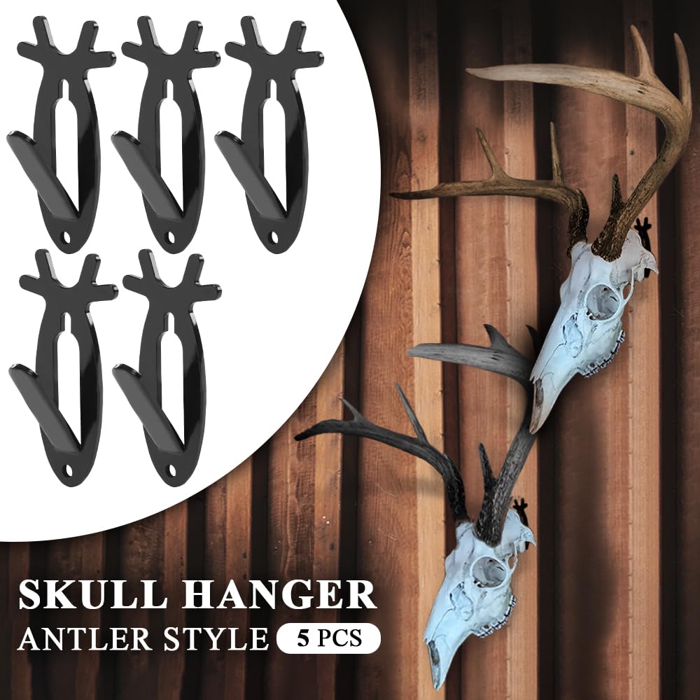 G-PLUS Black 5PCS Wall Hanger Hook European Antler Style Wall Mount Bracket for Hanging Mounting Elk Deer Antelope Living Room Bedroom Home Decor