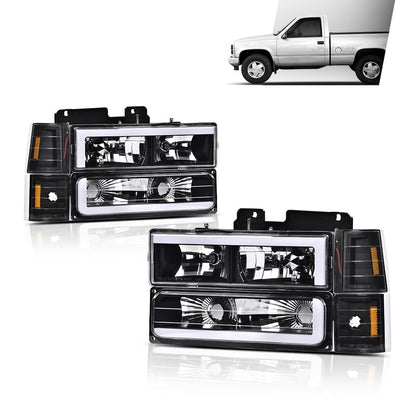 G-PLUS LED Headlights Fit GMC C1500 K1500 Yukon 1994-1999 / Fit GMC C2500 C3500 K2500 K3500 1994-2000 Clear Lens Black Housing Amber Reflector Headlamps,faros delanteros Assembly