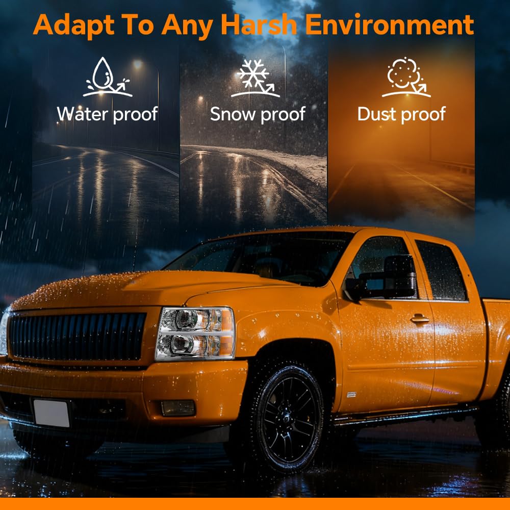 G-PLUS LED DRL Headlights, Fit 2007-2014 Chevy Silverado 2500 3500 & HD Models/Fit 2007-2013 Chevy Silverado 1500 Bumper Headlamps, Clear Lens Chrome Housing Amber Reflector,faros delanteros