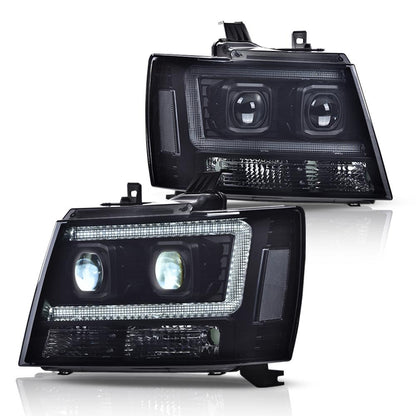 G-PLUS LED Headlights Assembly Fit Chevy Tahoe Avalanche Subarban 1500 2500 2007-2014 DRL Corner Turn Signal Headlamps Set Pair Left & Right Smoky Lens Black Housing Clear Reflector,faros delanteros