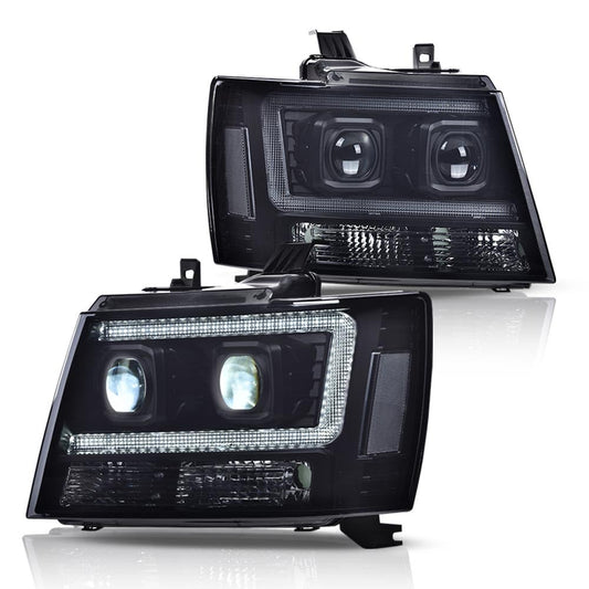 G-PLUS LED Headlights Assembly Fit Chevy Tahoe Avalanche Subarban 1500 2500 2007-2014 DRL Corner Turn Signal Headlamps Set Pair Left & Right Smoky Lens Black Housing Clear Reflector,faros delanteros