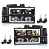 G-PLUS LED Lights Strip Headlight Bumper Lamp w/Bulb Compatible with GMC C1500 C2500 K1500 K2500 Suburban 1994-1999/Fit GMC C2500 C3500 K2500 K3500 1994-2000 Clear Lens Black Housing Clear Reflector