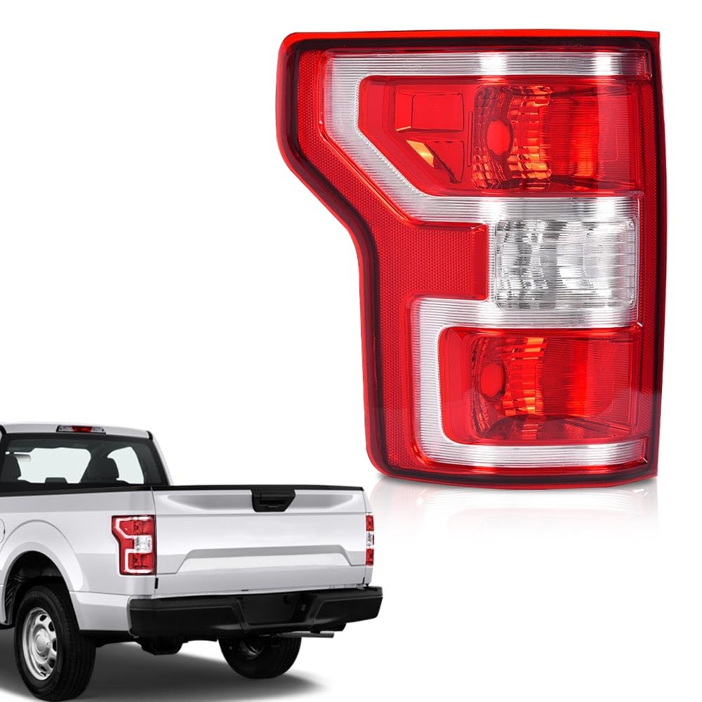 G-PLUS Rear Tail Light Compatible with Ford F150 2018 2019 2020,Left W/o Bulbs & Wiring Harness JL3Z13405H, FO2800265 Red Lens Chrome Housing Luces Traseras Rear Brake Lamps Assembly