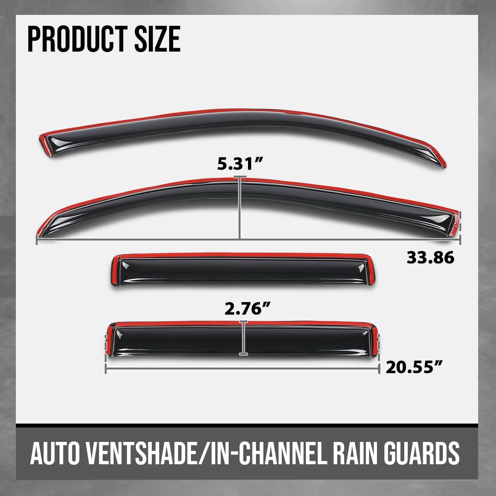 G-PLUS in-Channel Auto Vent Window Visor 4PCS Compatible with Honda Ridgeline 2017-2025 in-Channel Rain Guards Smoke