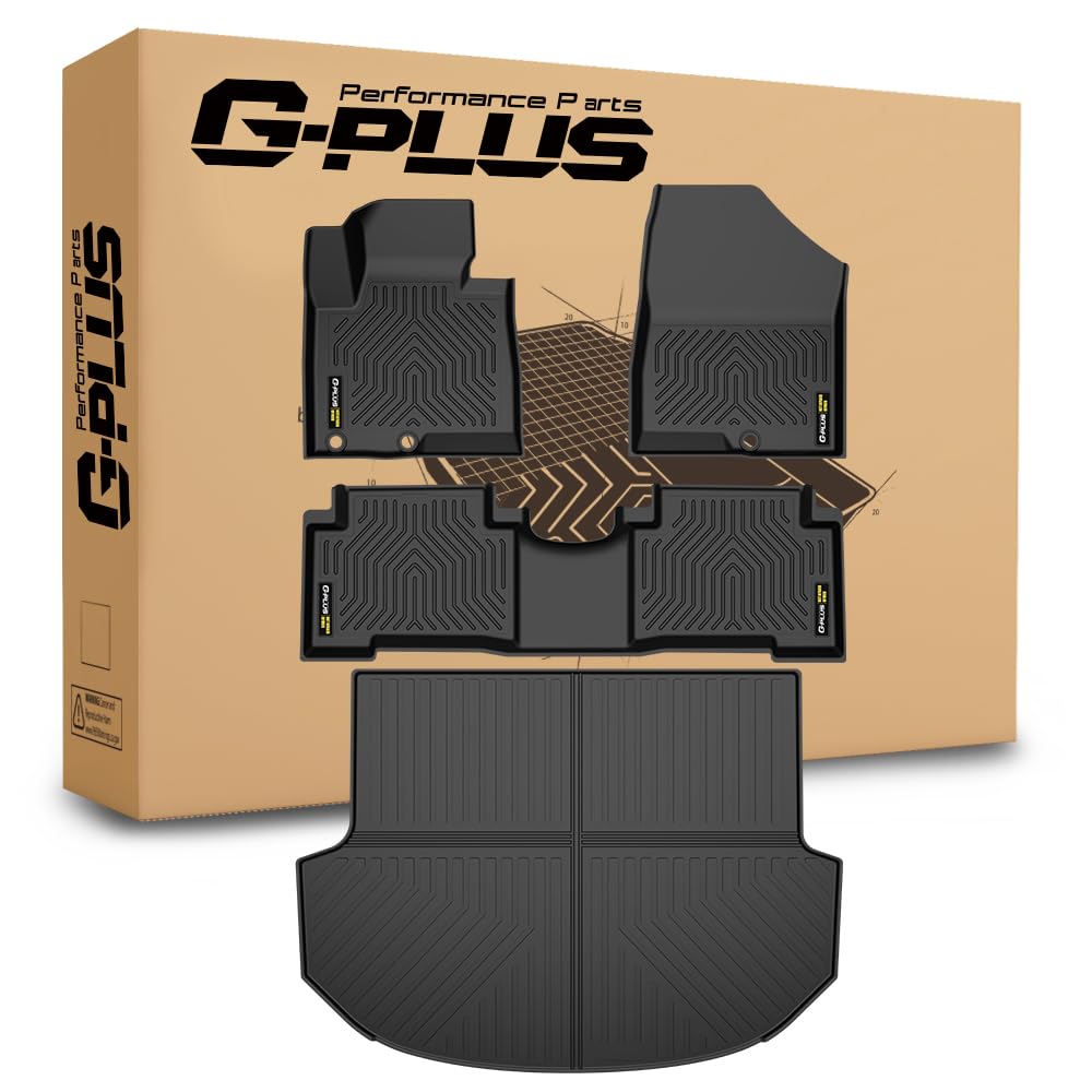 G-PLUS 4PCS Floor Mats Cargo Liner Compatible with Hyundai Santa Fe 2017, All Weather Protection TPE Floor Mats Black 1st & 2nd & 3rd Row