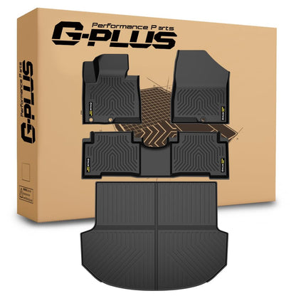 G-PLUS 4PCS Floor Mats Cargo Liner Compatible with Hyundai Santa Fe 2017, All Weather Protection TPE Floor Mats Black 1st & 2nd & 3rd Row