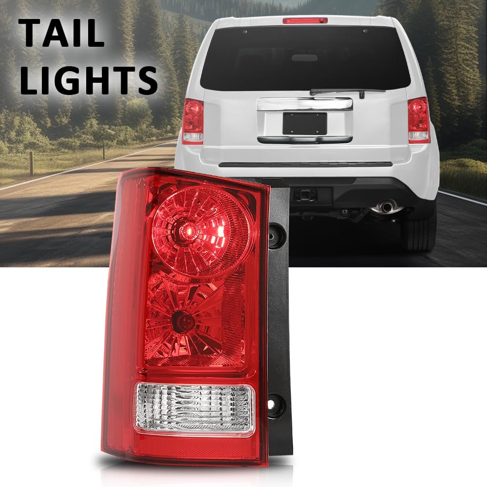 G-PLUS Tail Light Set Rear Brake Lamp with Bulb and Wiring Harness Compatible with Honda Pilot 4-Door Sport Utility 2009-2015 Driver Side Luces TraserasAssembly