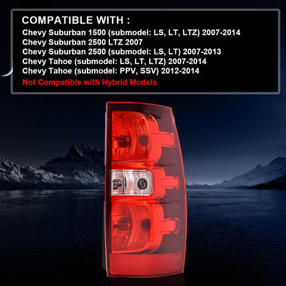 G-PLUS Tail Lights w/Harness Right Compatible with Chevy Suburban 1500 (submodel: LS, LT, LTZ) 2007-2014/Fits Chevy Suburban 2500 LTZ 2007 Luces Traseras Rear Brake Lamps Assembly Faros Traseros