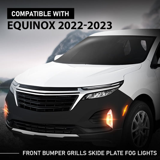 G-PLUS Front Upper + Lower Bumper Cover + Grills + Skid Plate + Fog Light + Tow Hook Compatible with Chevy Equinox 2022 2023 Front Bumper Cover Kit Grilles, Black