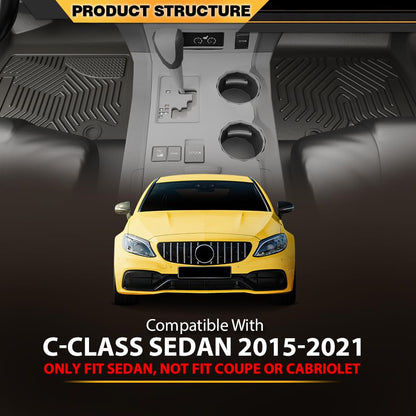 TPE Floor Mats Compatible with Benz C-Class Sedan 2015-2021 Only, Not Fit Coupe Or Cabriolet, 1st & 2nd Row All Weather Floor Mats Liner Cargo Liner Waterproof Black