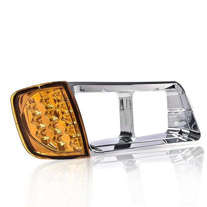 G-PLUS Freightliner Headlights Bezel with LED Turn Signal Light Compatible With 2010-2012 Freightliner FLD120 FLD120SD Pair of LED Freightliner Headlight Bezel Bumper Headlamps,faros delanteros