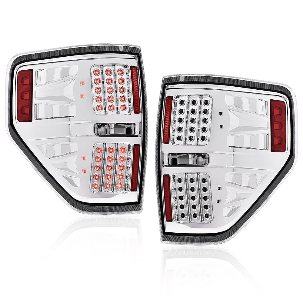 G-PLUS LED Tail Lights Compatible with Ford F150 2/4 Door Pickup 2009-2014 Dual-Row LED Rear Brake Tail Lamps Chrome Housing Left Driver & Right Passenger BL3Z13405B,BL3Z13404B Luces TraserasAssembly