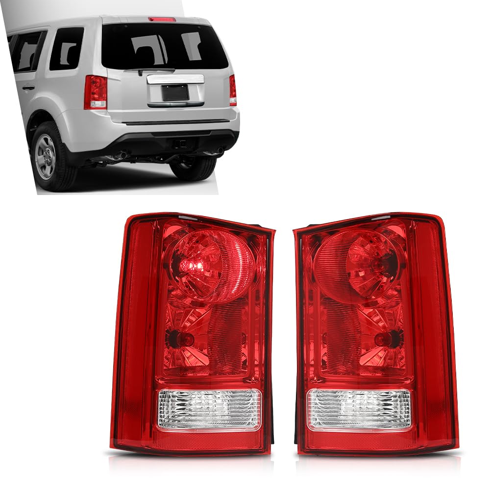 G-PLUS Tail Lights Rear Brake Lamp Left Right with Bulb and Wiring Harness Compatible with Honda Pilot 4-Door Sport Utility 2009-2015 Pair Luces TraserasAssembly