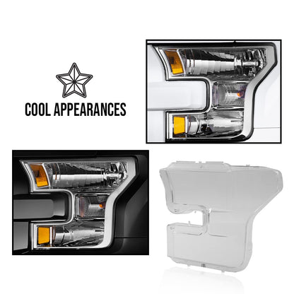 G-PLUS Headlights Headlamps Cover Left+Right Clear Compatible with 2015-2017 Ford F150 FO2502335,