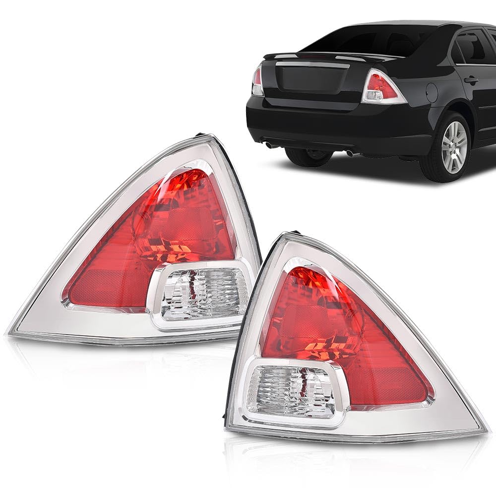 G-PLUS Halogen Tail Light Set W/o Bulbs Fit Ford Fusion (submodel: S, SE, SEL) 2006-2009 6E5Z13404B, 6E5Z13405B, FO2819113C, FO2818123C Clear & Red Lens 2Pcs Faros Traseros Luces TraserasAssembly