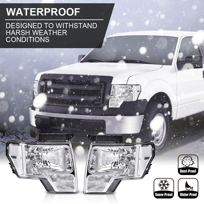 G-PLUS Headlights Assembly Compatible with Ford F150 2009-2014 Pair Left & Right Headlamps Assembly, Clear Lens Chrome Housing Clear Reflector, faros delanteros, DL3Z13008A DL3Z13008B
