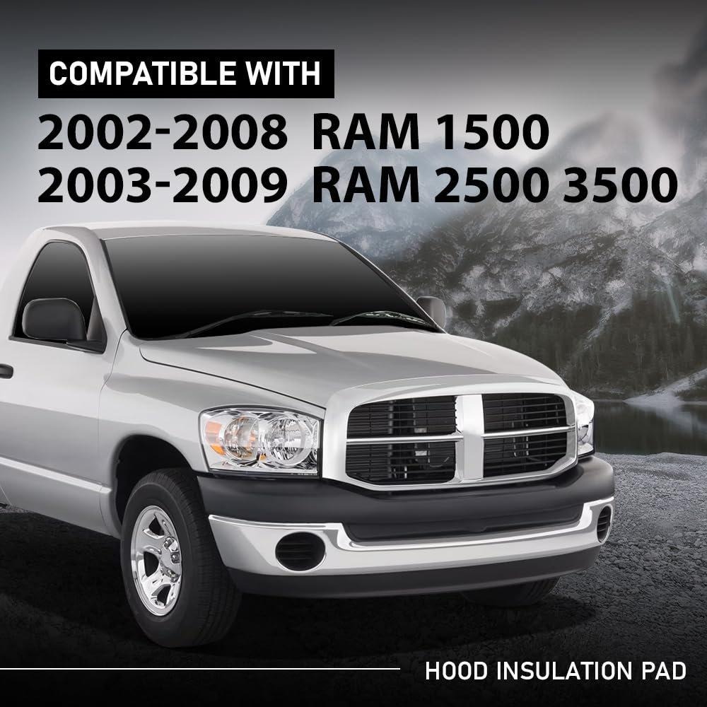 G-PLUS Hood Insulation Pad 1/2" Heat Blanket & Clips Compatible with Dodge Ram 1500 2002-2008/Fit Dodge Ram 2500 3500 2003-2009