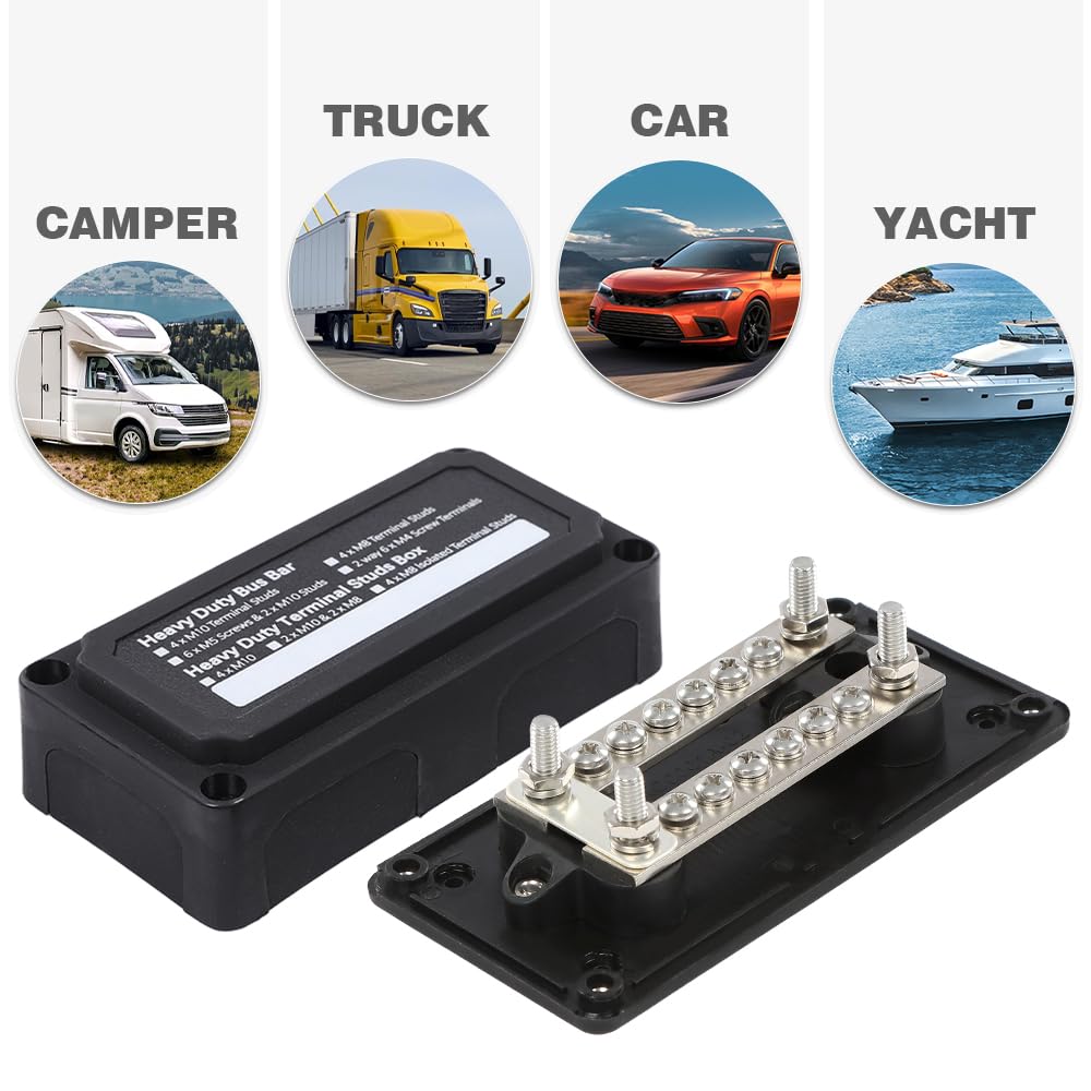 G-PLUS Nylon 30 Fiberglass Black Distribution Box 12 Terminal Ground Power Distribution Junction Block Kit 12V 100A