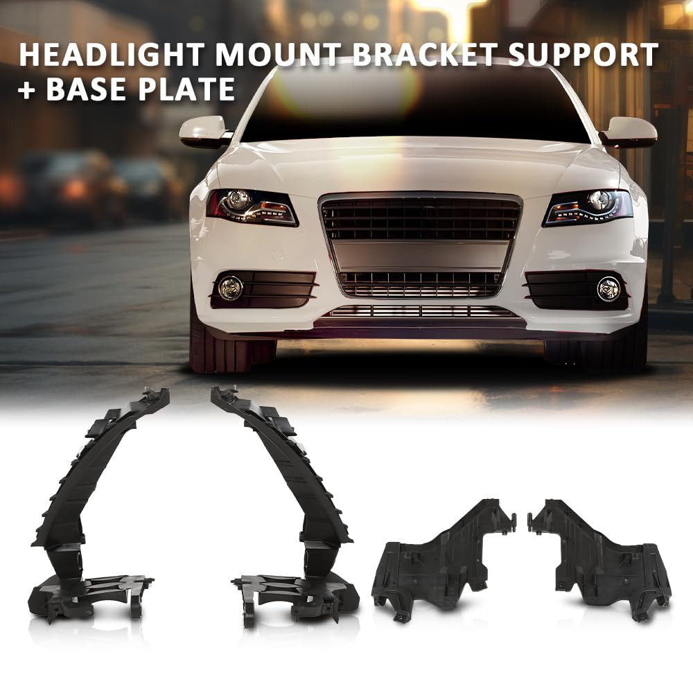 G-PLUS Headlight Mount Bracket Support + Base Plate 4PCS Kit Compatible with Audi A4 / S4 B8 2008-2012 ,Compatible with Audi A4 Allroad 2010-2012