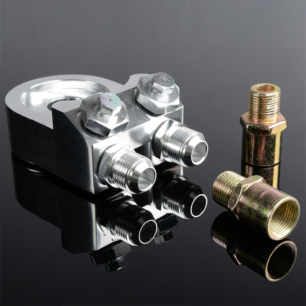 25 Row AN10-10AN Universal Aluminum Engine Transmission Oil Cooler Kit + Oil Filter Relocation Kit